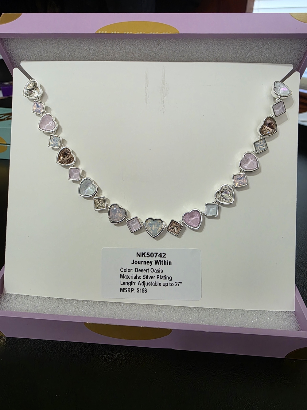 Desert Oasis Silver Heart & Square Necklace